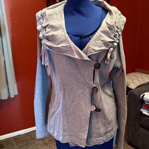 Lucky Brand Light Gray Utility Jacket with Drawstring Collar